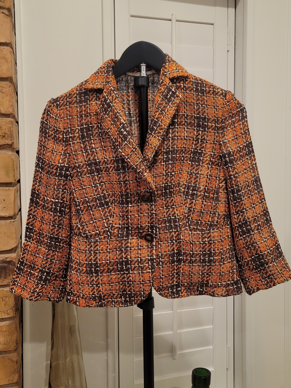 Kiton Orange and Brown Tweed Two-Button Blazer